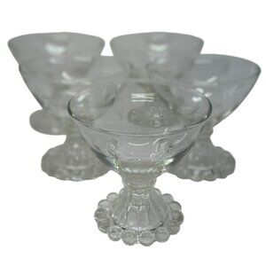 VTG Anchor Hocking Etched Starburst Laurel Boopie Glasses Set 5 Bubble Base 3.5"
